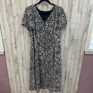 Talbots Floral Short Flutter Sleeve Buttons Retro 90s Fit & Flare Midi Dress 8